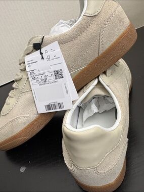 Mango Beige and White Suede Casual Sneakers LEATHER MIXED SNEAKERS 4071
